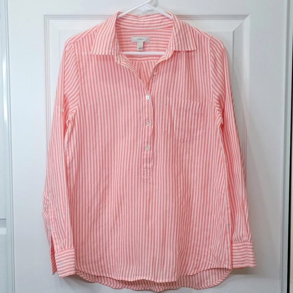 J.CREW Women's Semi Button Red Stripe Blouse 2 - Picture 3 of 5